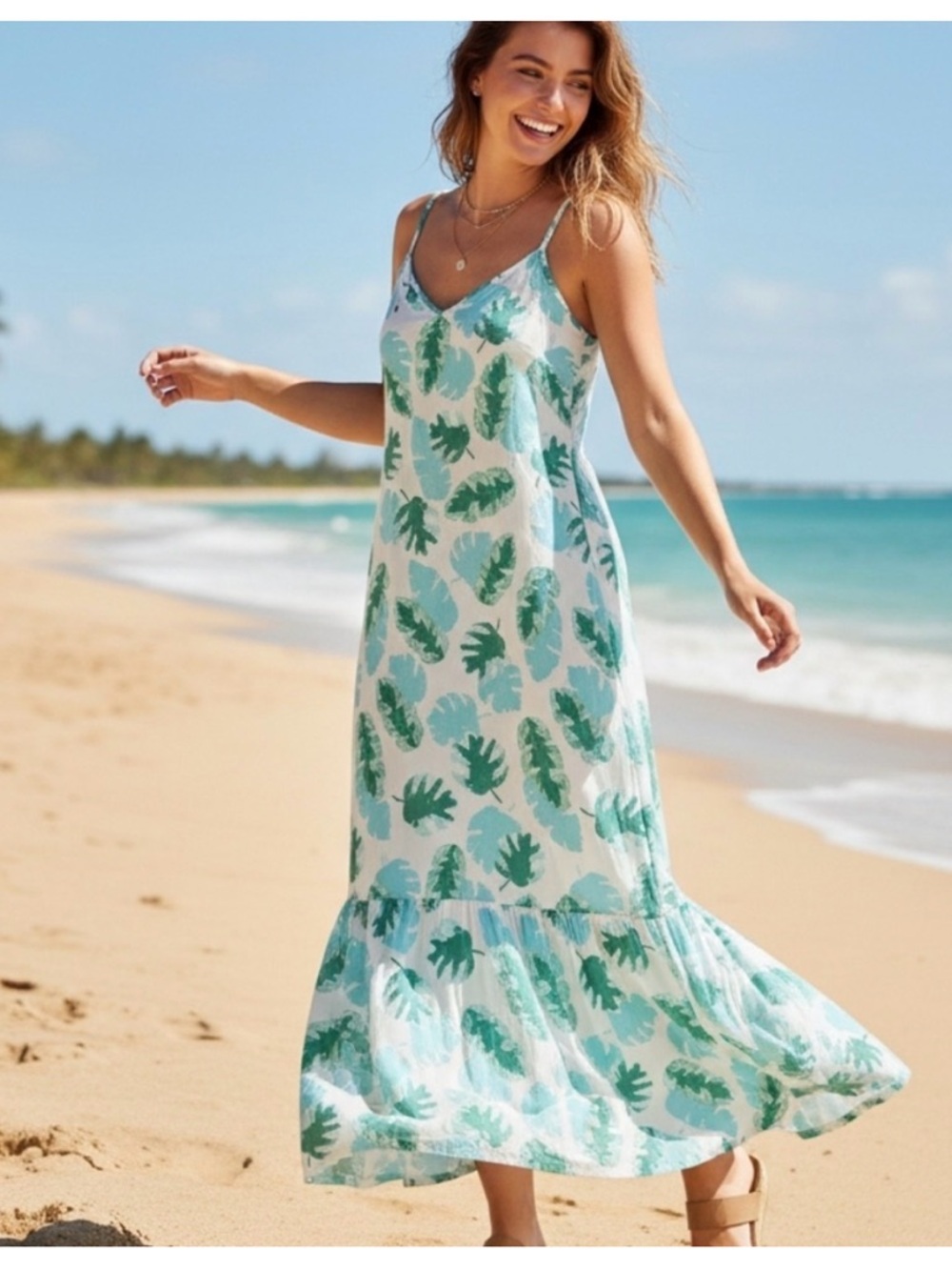 J. Crew Mint & Teal Tropical Maxi Dress